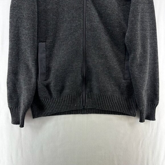 Izod Sweater Men Sz L Full Zip Fleece Plaid Lined Mock Neck Long Sleeve Charcoal - Picture 5 of 12